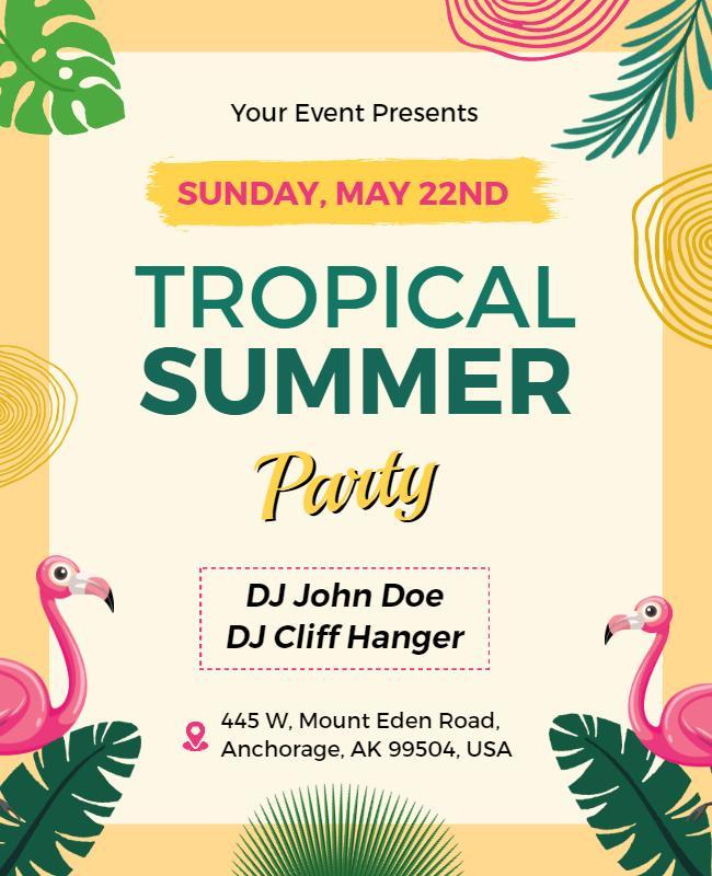 Tropical Colorful Summer Party Celebration Flyer Template