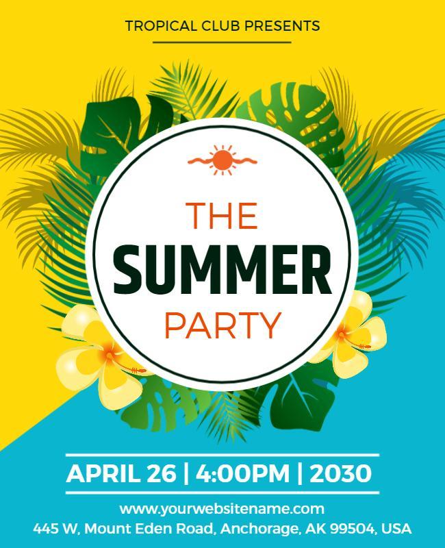 Tropical Bright Summer PartyCelebration Flyer Template