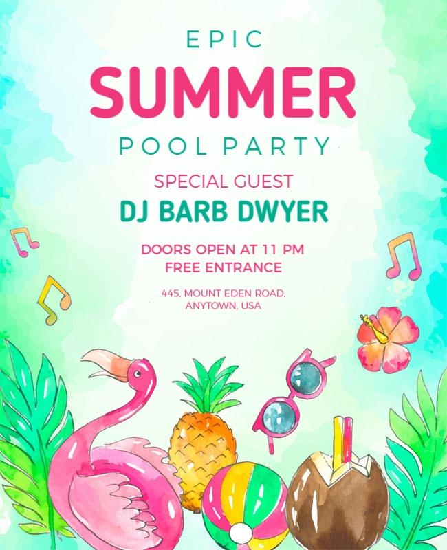 Tropical Summer Pool Party Celebration Flyer Template