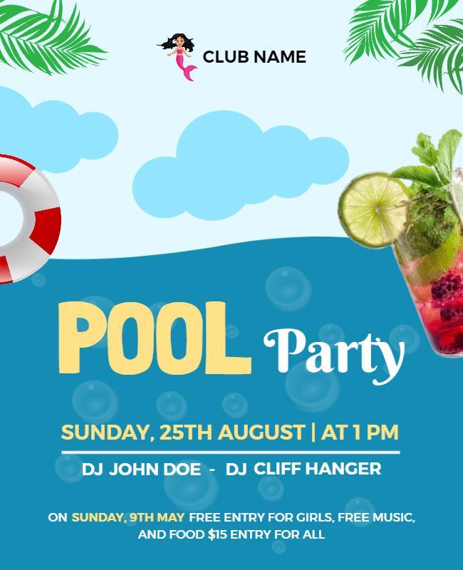Tropical Summer Pool Party Celebration Poster Template