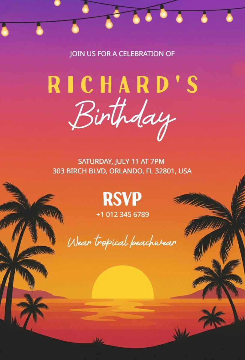 Tropical Sunset Summer Birthday Celebration Invitation Template
