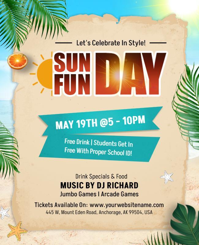 Tropical Themed Sunday Funday Party Flyer Template