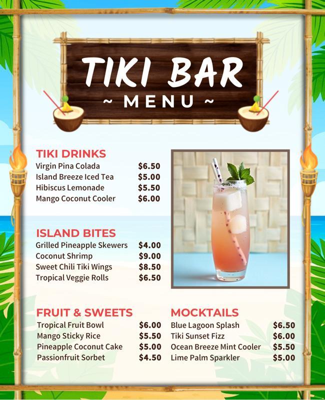 Tropical Tiki Bar Menu Flyer Template