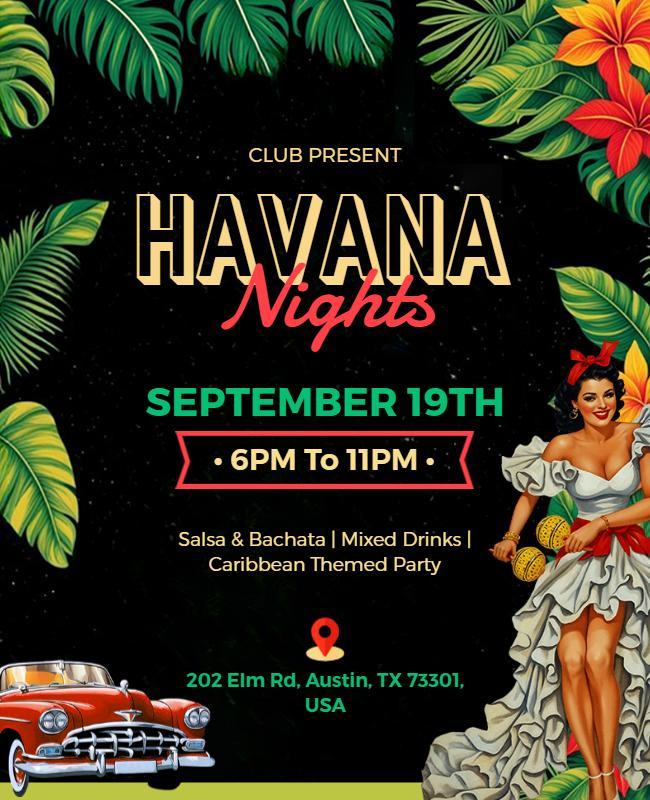 Tropical Vibrant Havana Nights Caribbean Party Poster Template