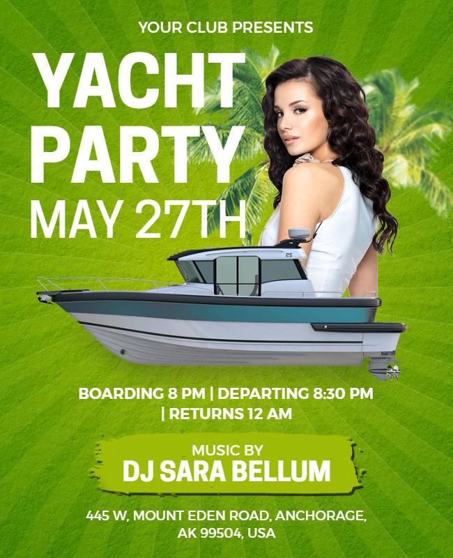 Lively Green Yacht Party Invitation Flyer Template