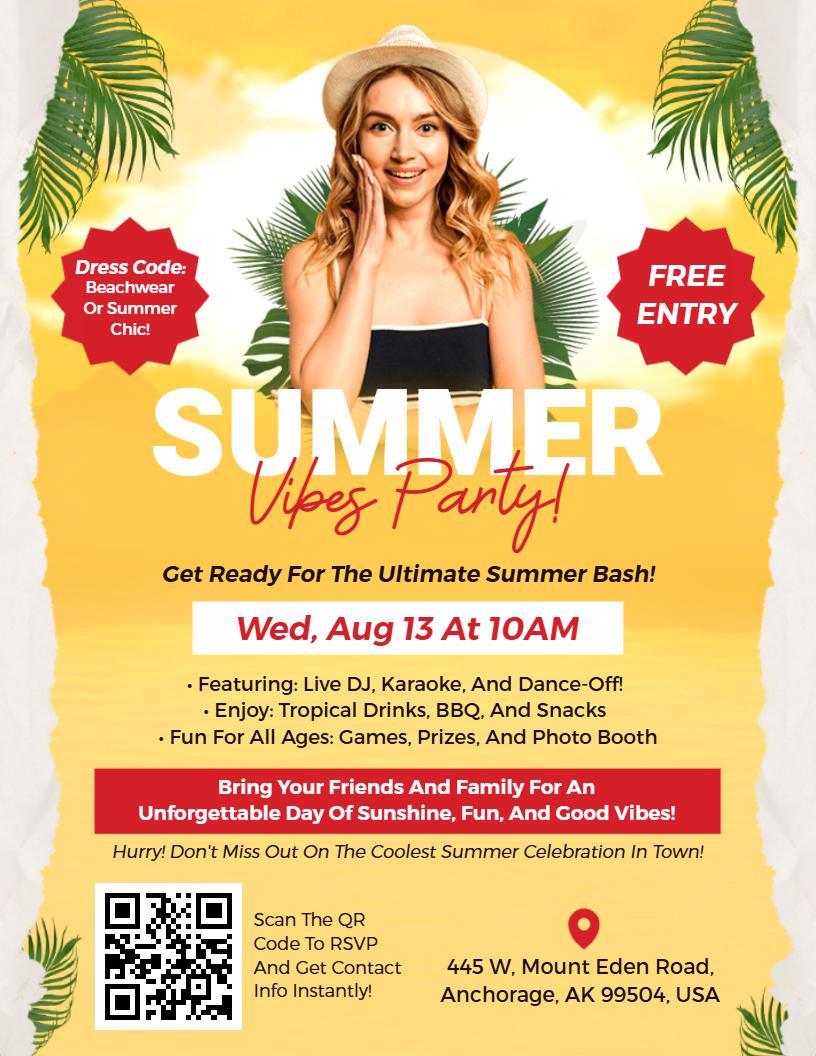 Tropical Yellow Summer Vibes Party Celebration Flyer Template
