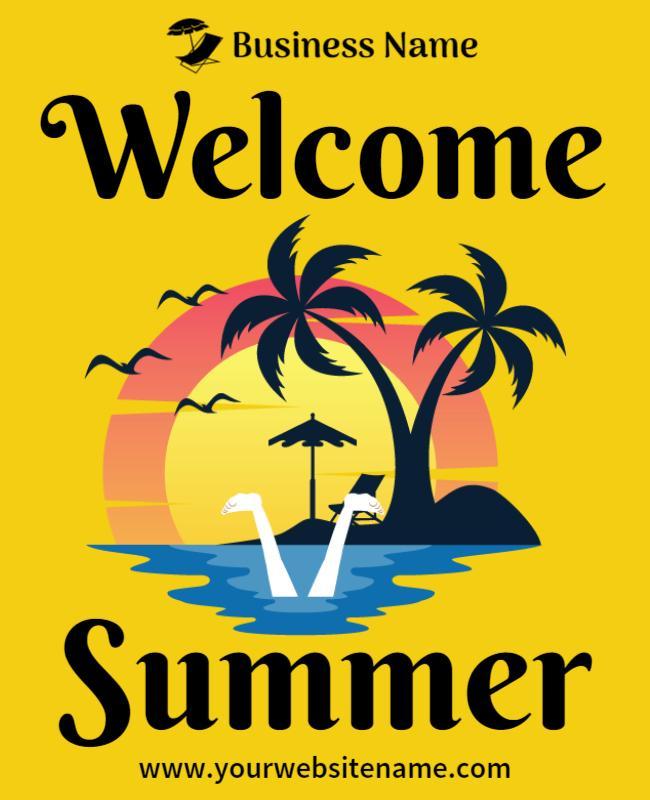 Tropical Yellow Welcome Summer Beach Vibes Poster Template