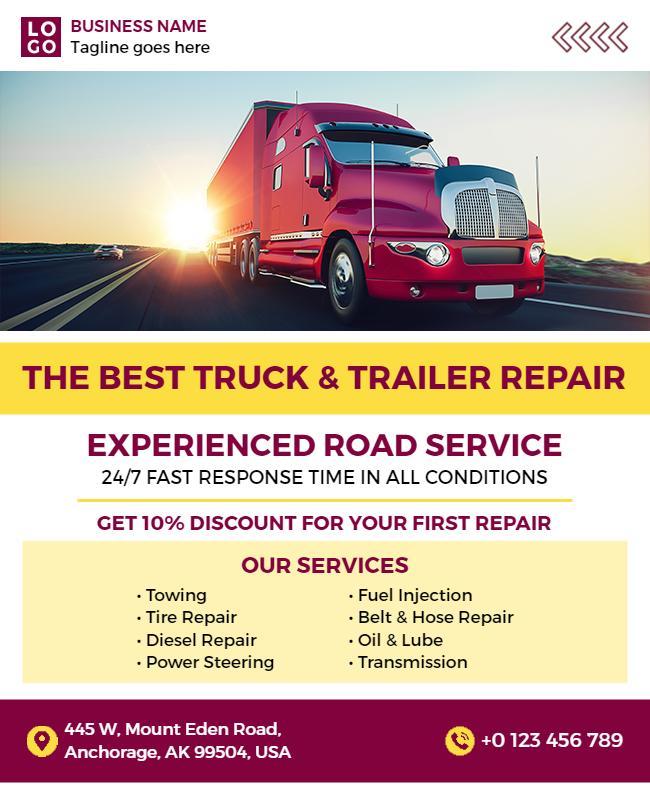 Truck and Trailer Repair Service Flyer Template