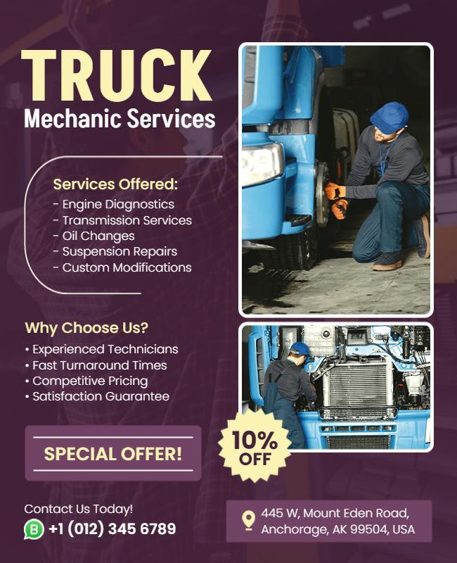 Truck Mechanic Services Promotional Flyer Template