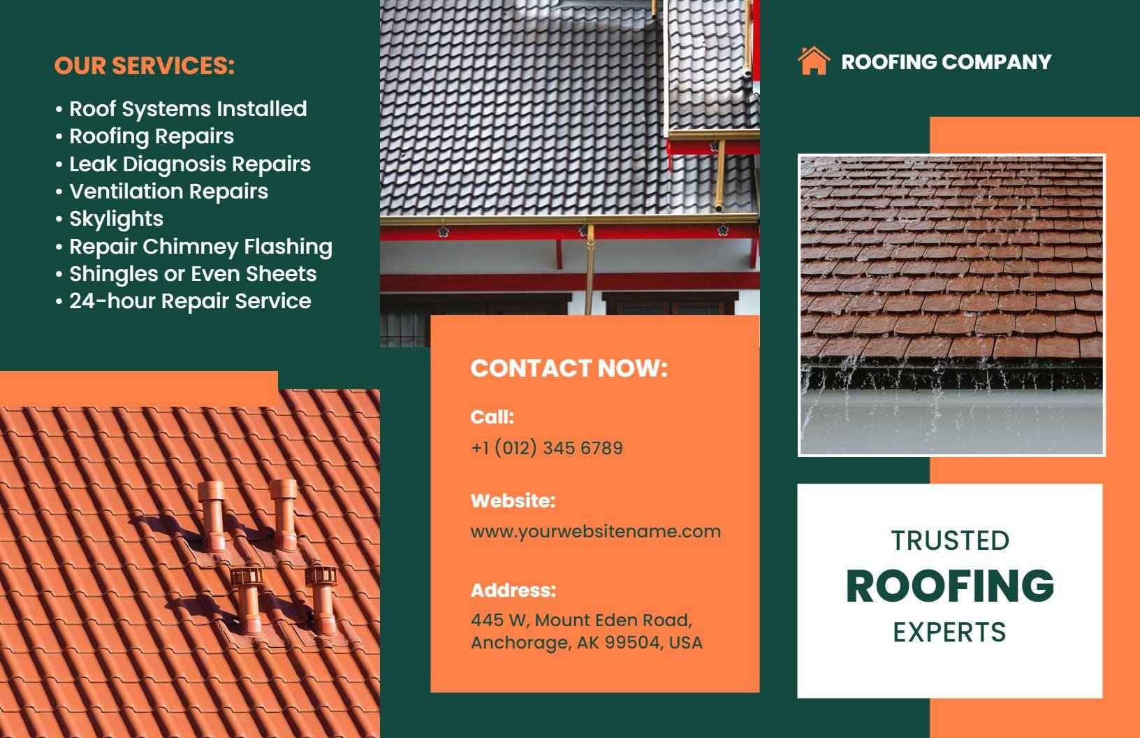 Trusted Roofing Experts Services and Repairs Brochure Template