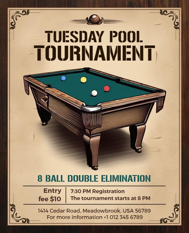 Tuesday 8 Ball Pool Tournament Flyer Template