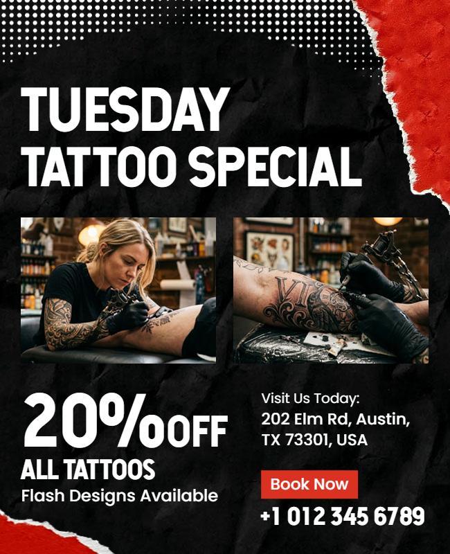 Tuesday Tattoo Special Discount Announcement Flyer Template