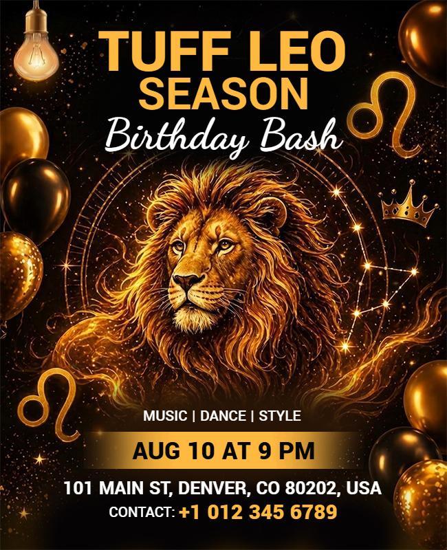Tuff Leo Season Birthday Bash Celebration Flyer Template