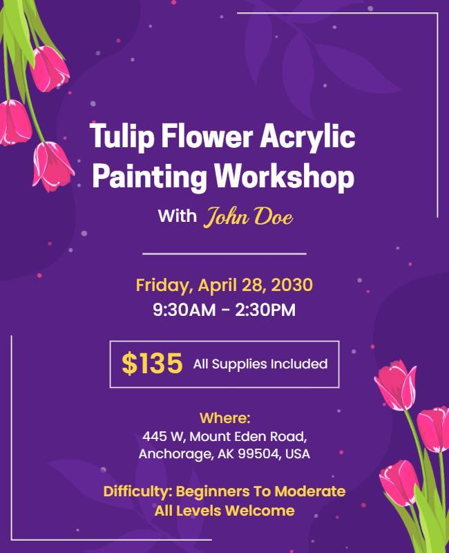 Tulip Flower Acrylic Painting Workshop Flyer Template