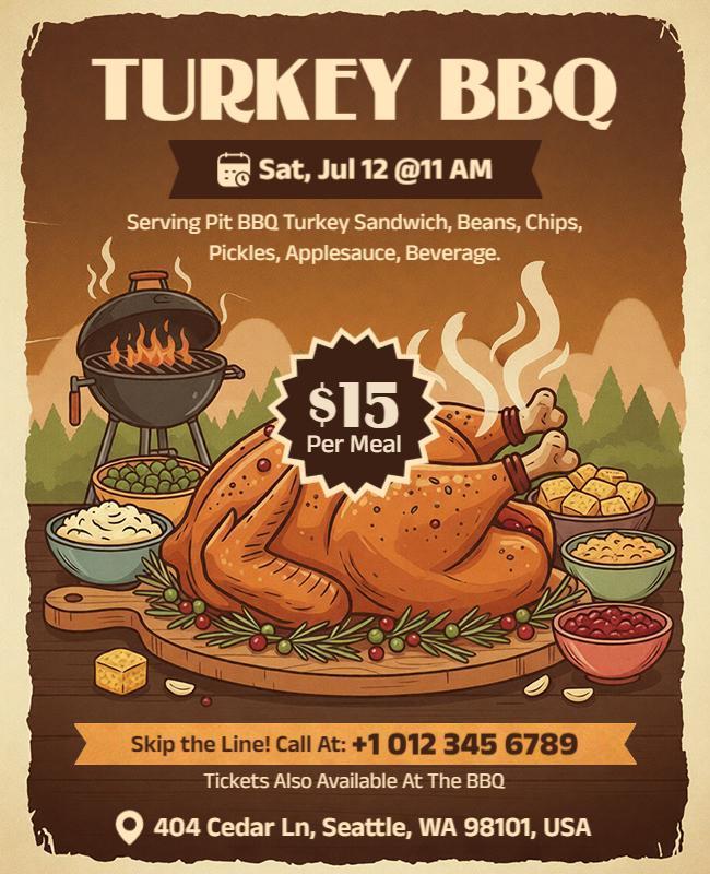 Turkey Barbecue Event Invitation Flyer Template
