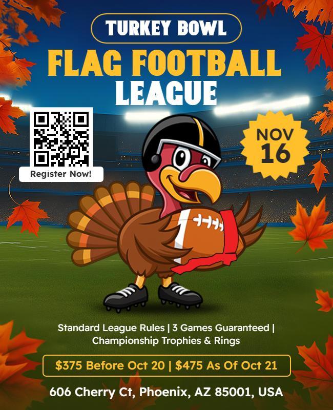 Turkey Bowl Flag Football League Flyer Template