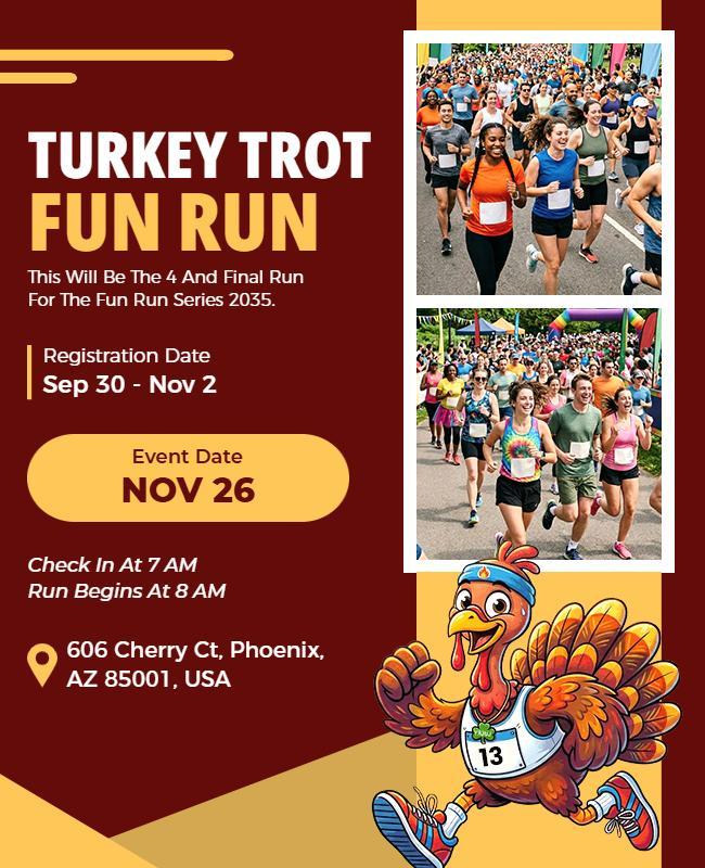 Turkey Trot Fun Run Event Poster Template