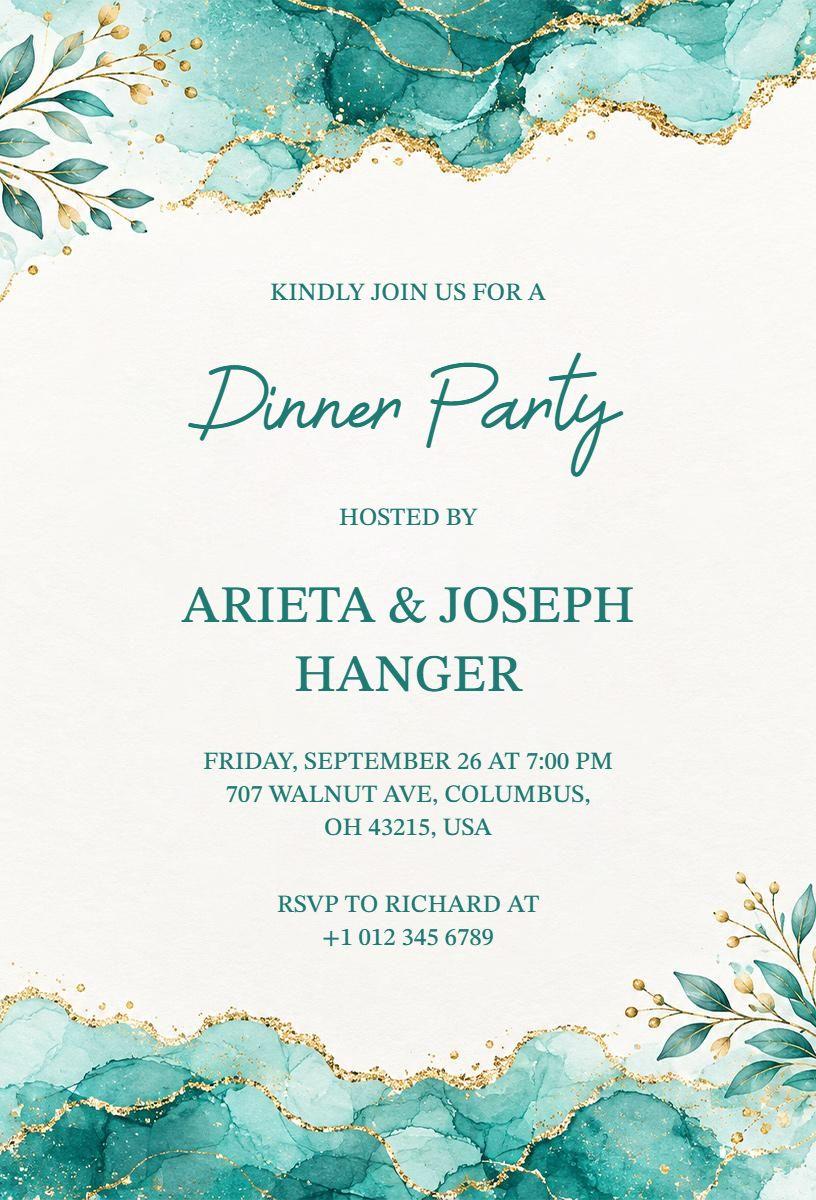 Turquoise and Gold Dinner Party Invitation Template