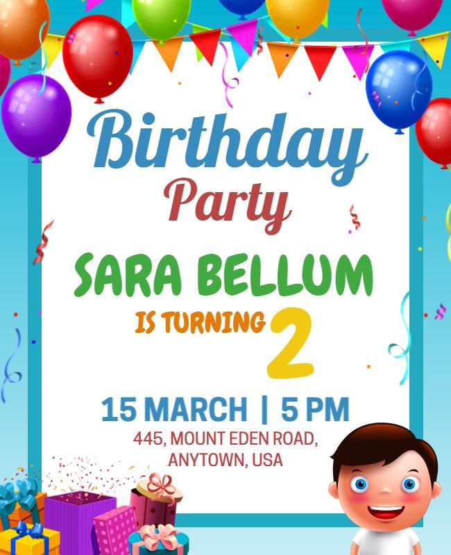 Turquoise Blue and Mint Tulip Birthday Party Flyer Template