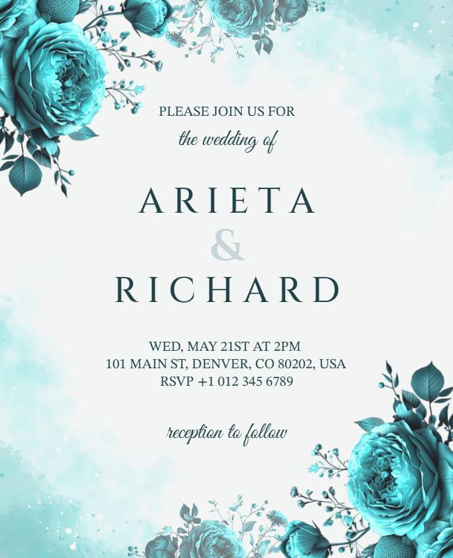 Turquoise Themed Wedding Invitation Flyer Template