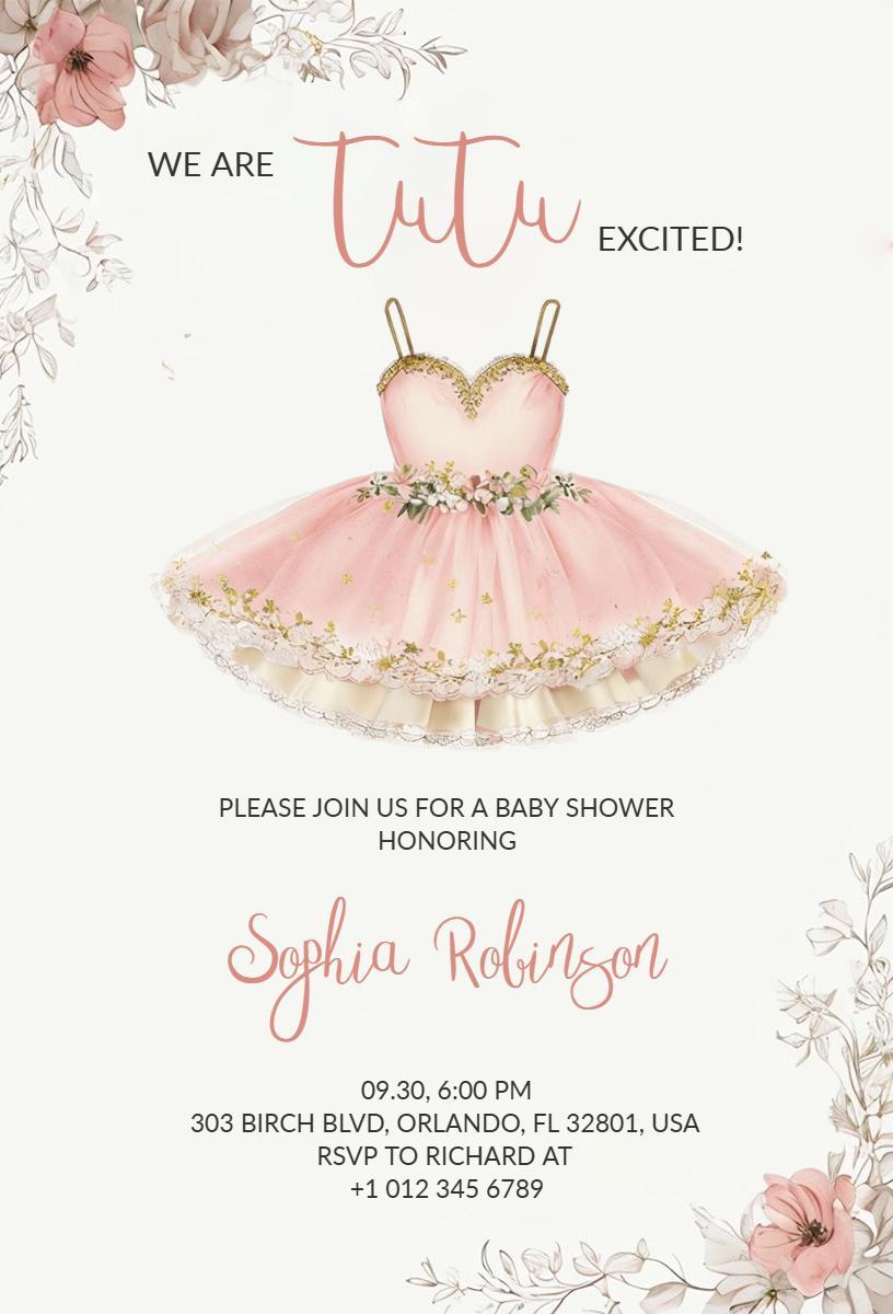 Tutu Dance Theme Elegant Baby Shower Invitation Template
