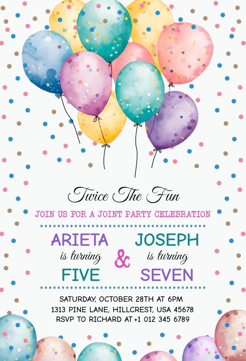 Twice the Fun Joint Birthday Celebration Invitation Template