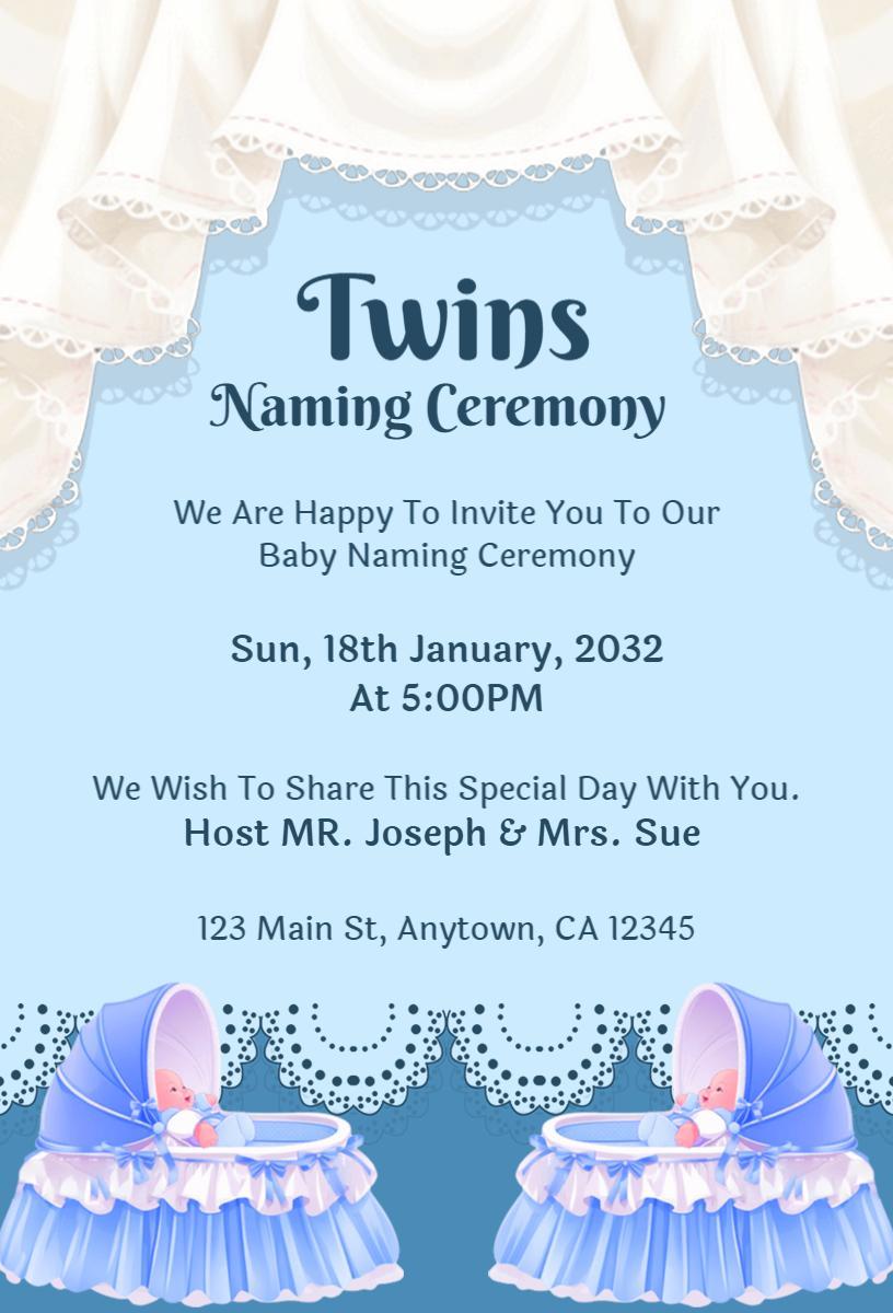 Twin Baby Naming Ceremony Celebration Invitation Template