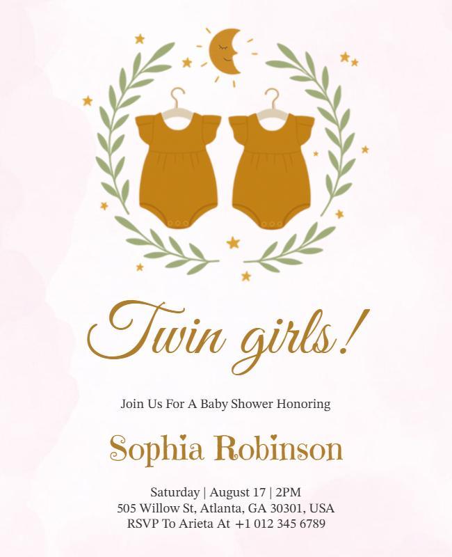 Twin Girls Baby Shower Invitation Flyer Template