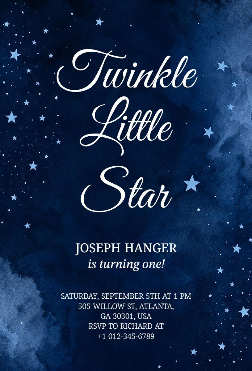 Twinkle Little Star 1st Birthday Celebration Invitation Template