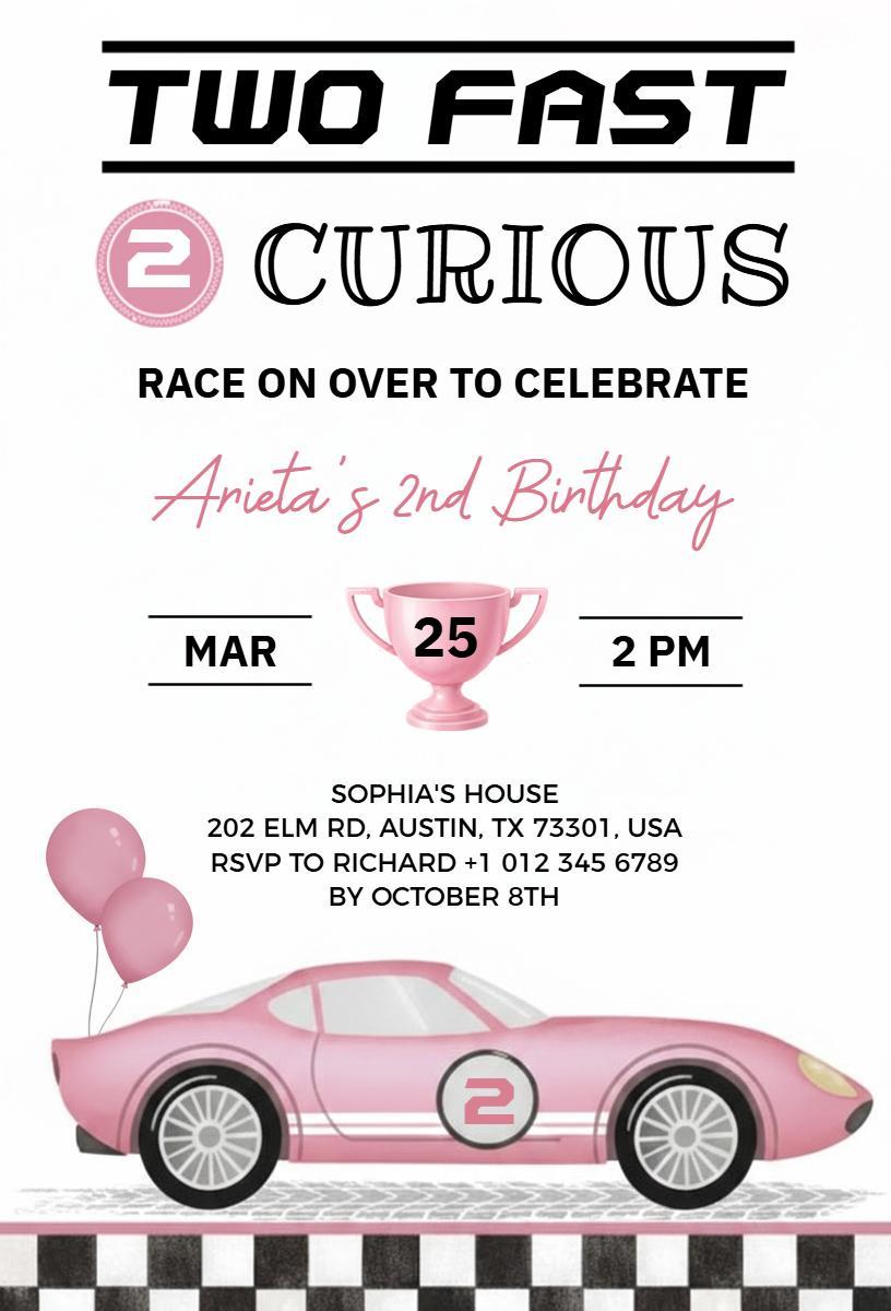 Two Fast Cars Birthday Race Celebration Invitation Template