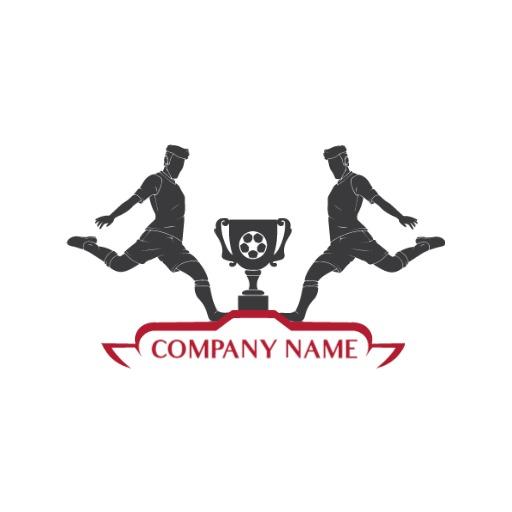 Two Soccer Players Celebrating Victory in Champions Logo Template