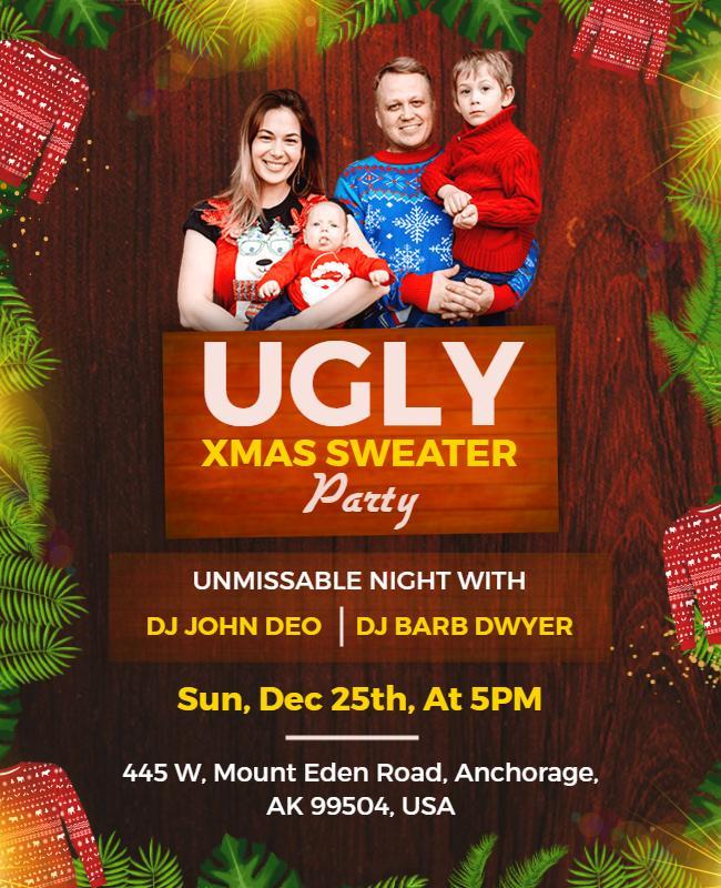 Festive Ugly Christmas Sweater Party Flyer Template