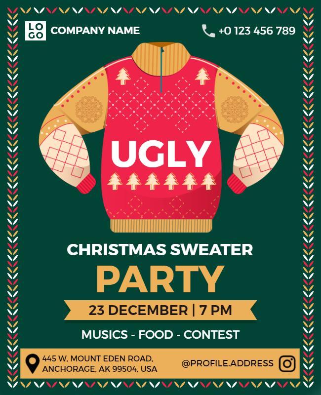 Festive Colorful Ugly Christmas Sweater Party Flyer Template