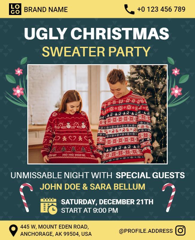 Cheerful Ugly Christmas Sweater Party Celebration Flyer Template