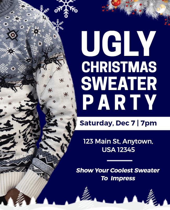 Festive Winter Ugly Christmas Sweater Party Flyer Template