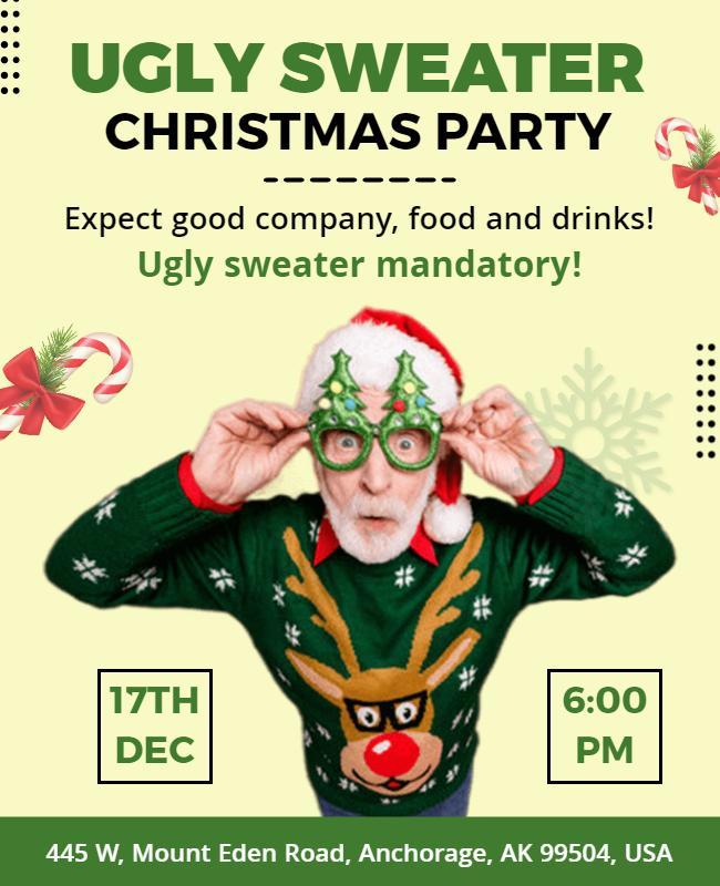 Ugly Sweater Christmas Party Celebration Flyer Template