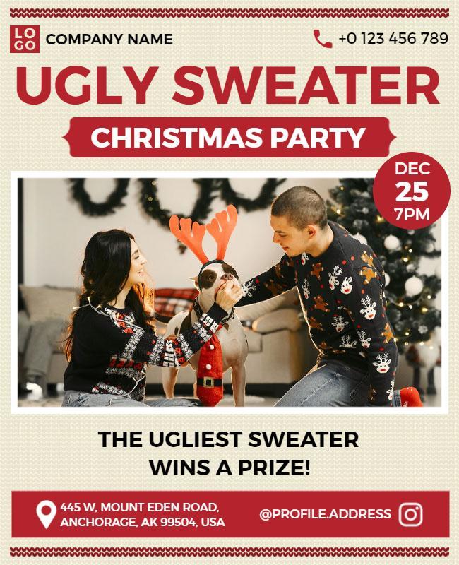 Festive Red Ugly Sweater Christmas Party Flyer Template