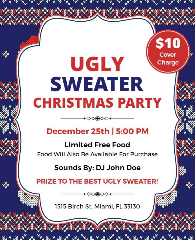 Cozy Holiday Themed Ugly Sweater Party Flyer Template