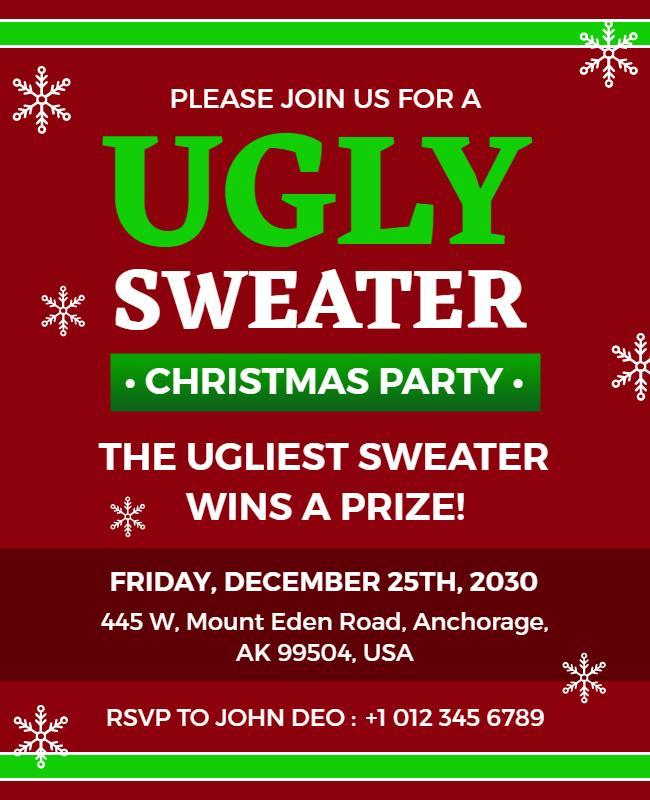 Festive Ugly Sweater Christmas Party Invitation Flyer Template