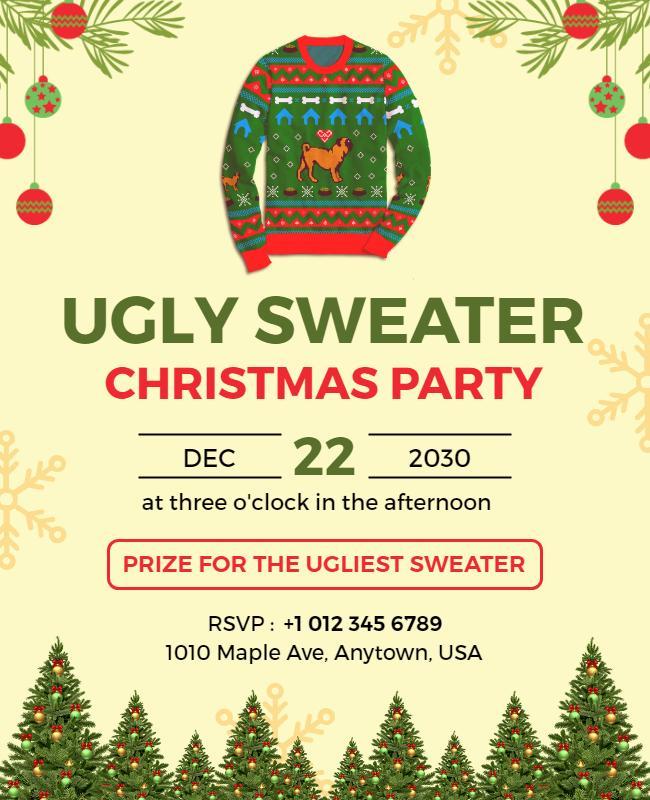 Playful Red and Green Ugly Sweater Holiday Bash Flyer Template