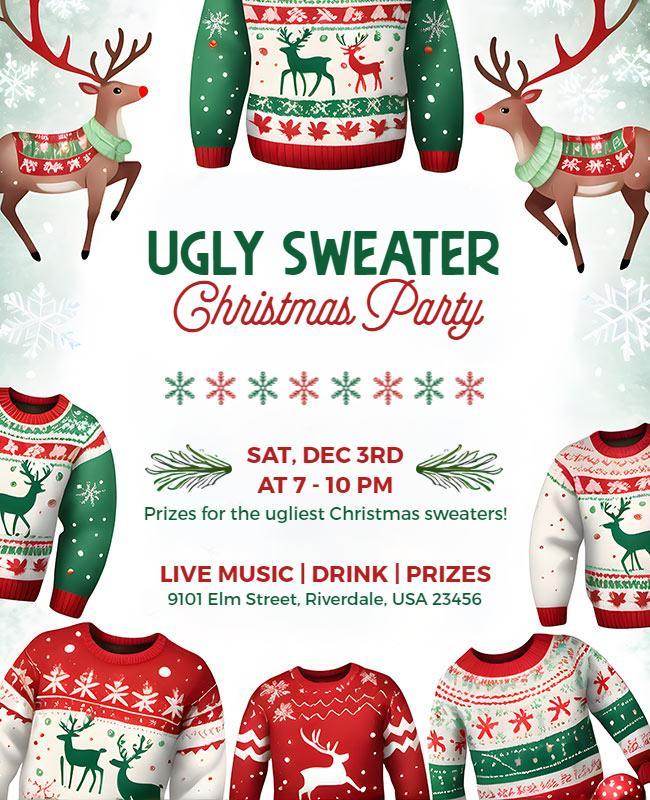 Festive Ugly Sweater Christmas Party Flyer Template