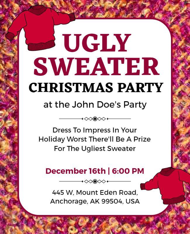 Festive Ugly Sweater Holiday Party Invitation Flyer Template