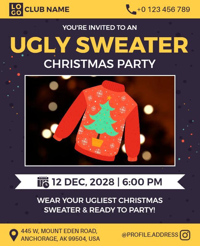 Festive Colorful Ugly Sweater Christmas Party Flyer Template