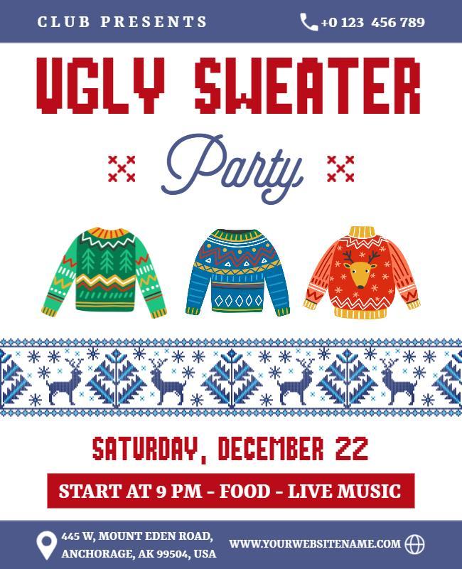 Festive Ugly Sweater Holiday Party Flyer Template