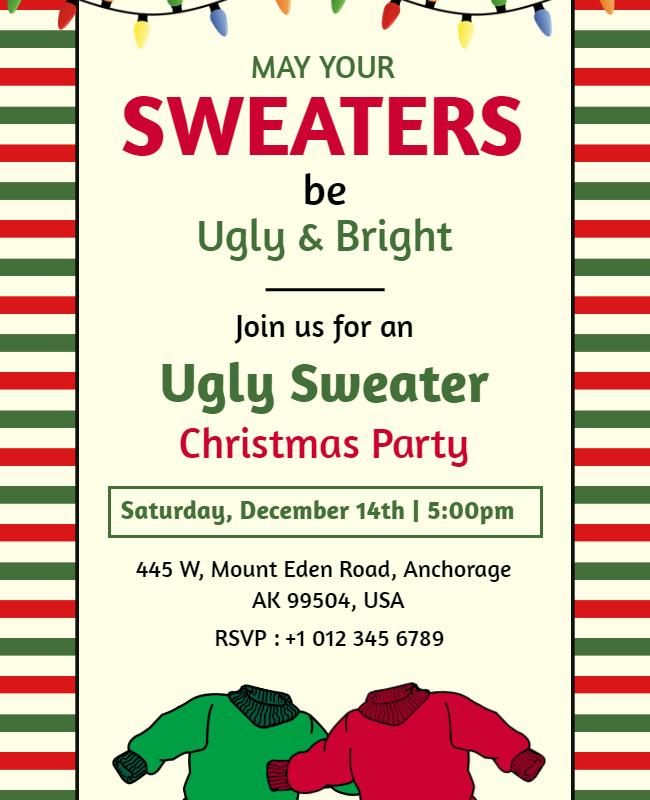 Ugly Sweater Christmas Party Invitation Flyer Template