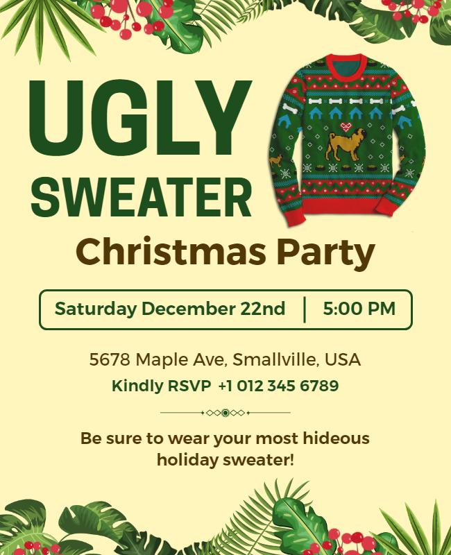 Cheerful Holiday Ugly Sweater Party Invitation Flyer Template