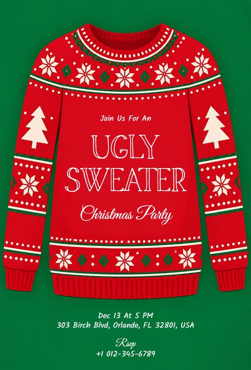 Ugly Sweater Christmas Party Invitation Template