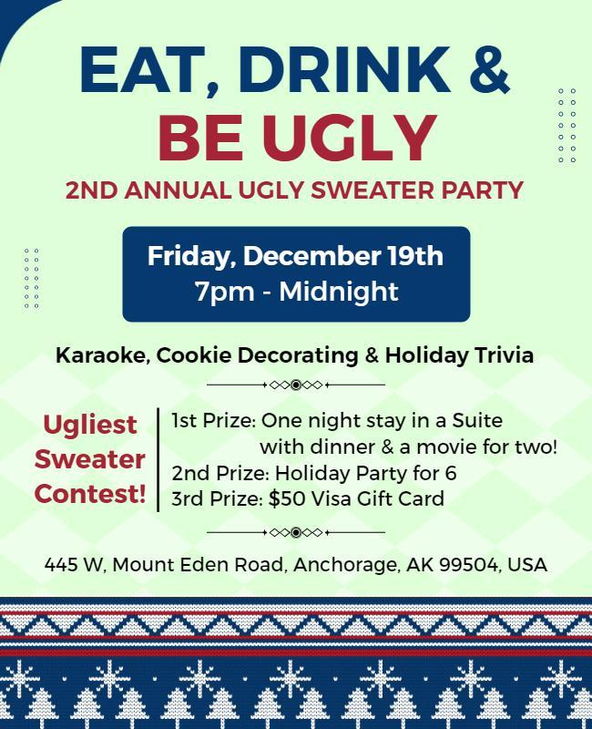 Ugly Sweater Holiday Party Contest Flyer Template