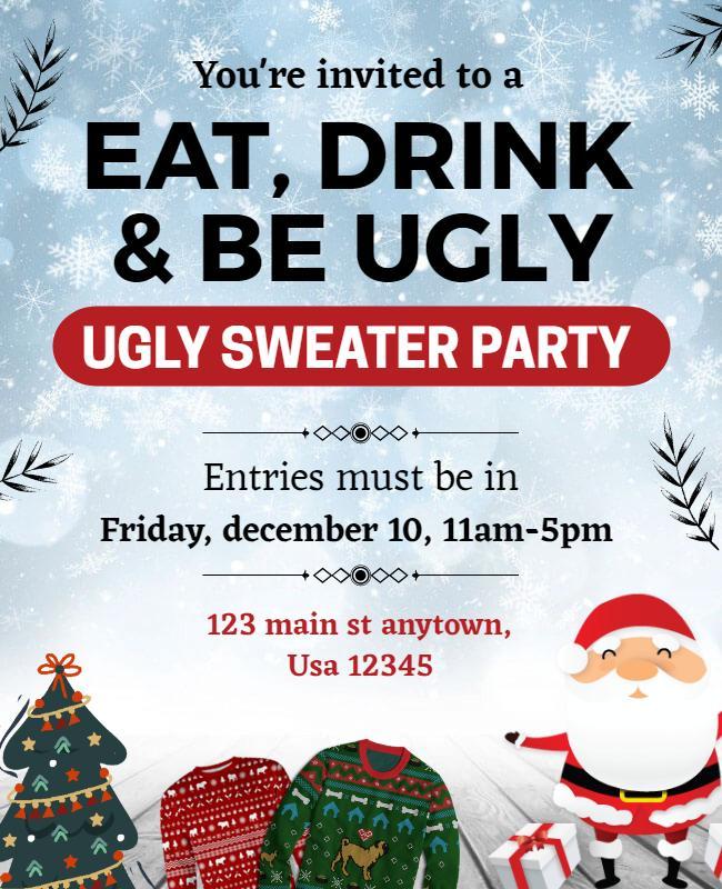 Festive Winter Themed Ugly Sweater Party Flyer Template