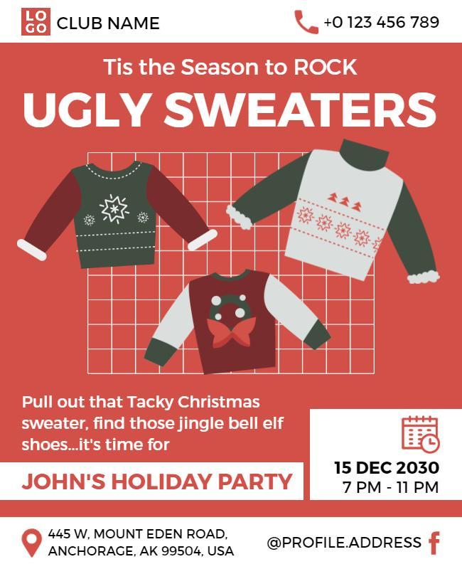 Ugly Sweater Holiday Party Flyer Template